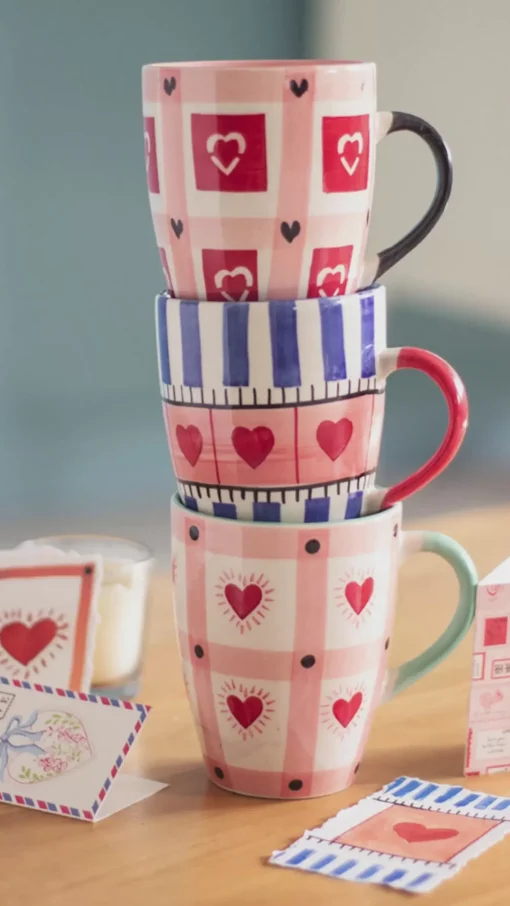 Blue Hearts Handpainted Ceramic Mug