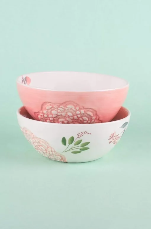 Floral Lace Handpainted Bowl - Set Of 2