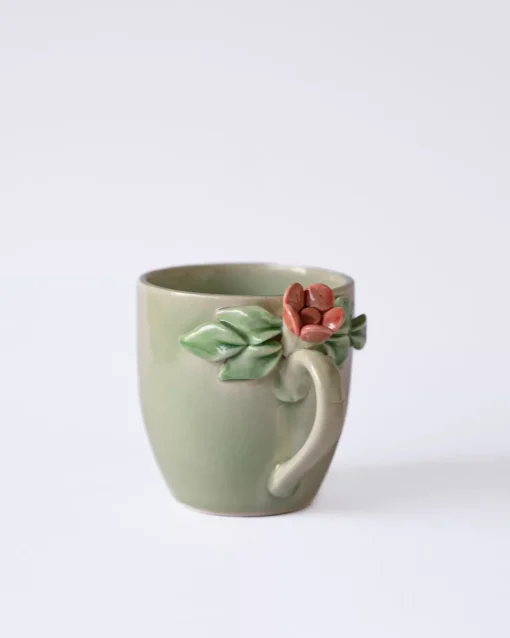 Handcrafted Petals Ceramic Mugs - Set Of 2