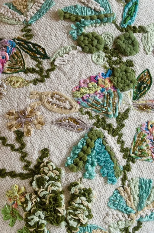 Jungle Green Embroidered Cushion Cover
