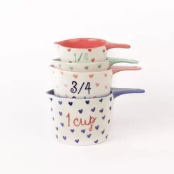 Little Hearts Measuring Cups -Set Of 4 - Handpainted Stoneware