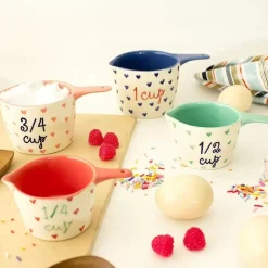 Little Hearts Measuring Cups -Set Of 4 - Handpainted Stoneware