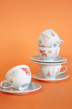 Peaches And Cream Handpainted Ceramic Teacups & Saucers - Set Of 4