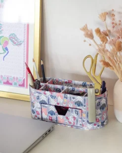 Pearlised Paper Leather 7 In 1 Desk Organiser- Blue Meadow