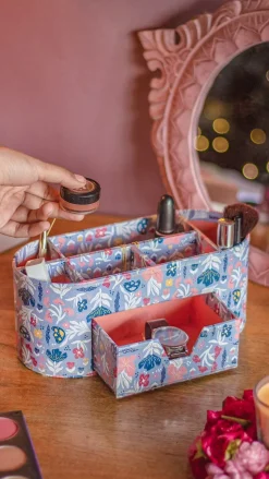 Pearlised Paper Leather 7 In 1 Desk Organiser- Blue Meadow