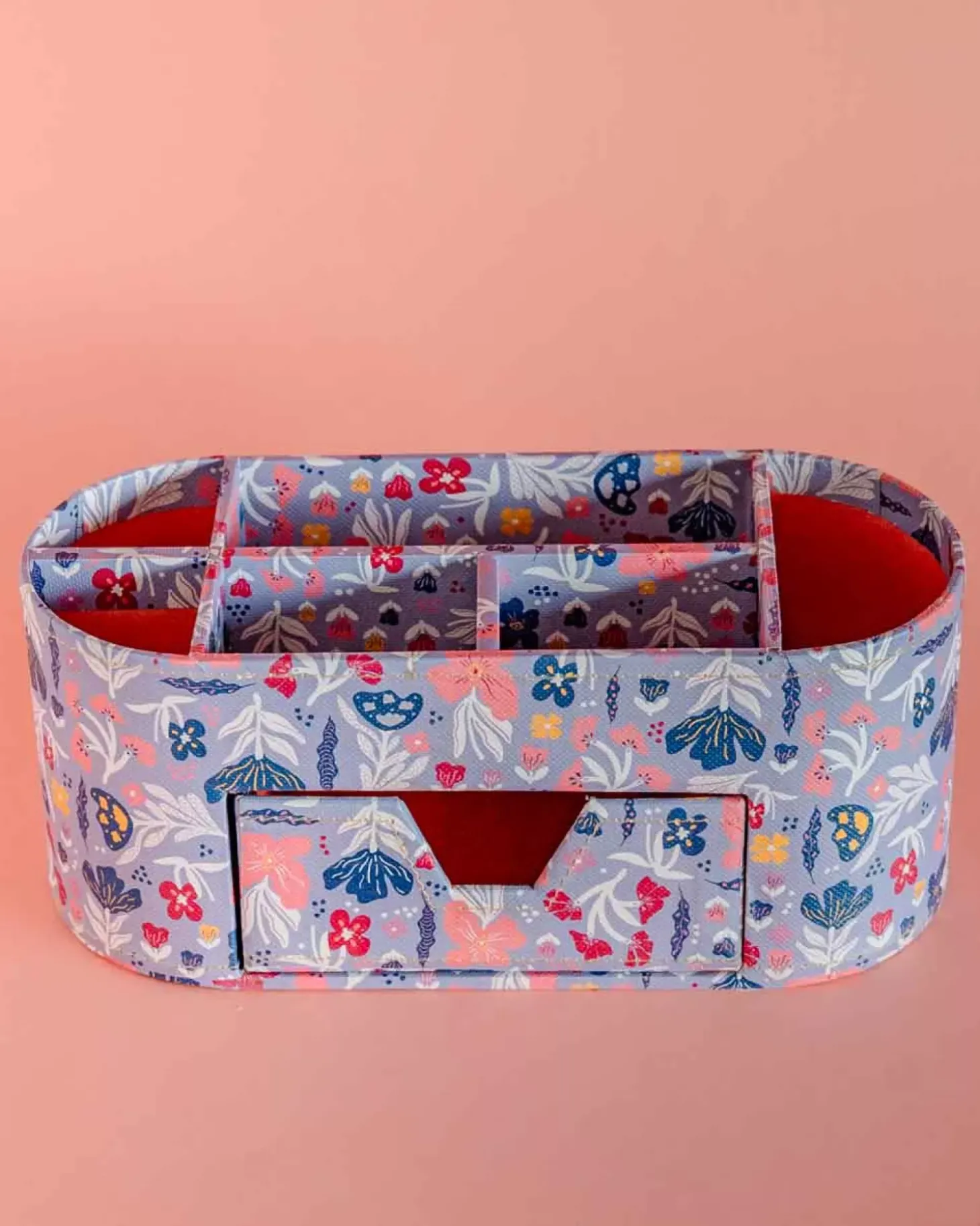 Pearlised Paper Leather 7 In 1 Desk Organiser- Blue Meadow