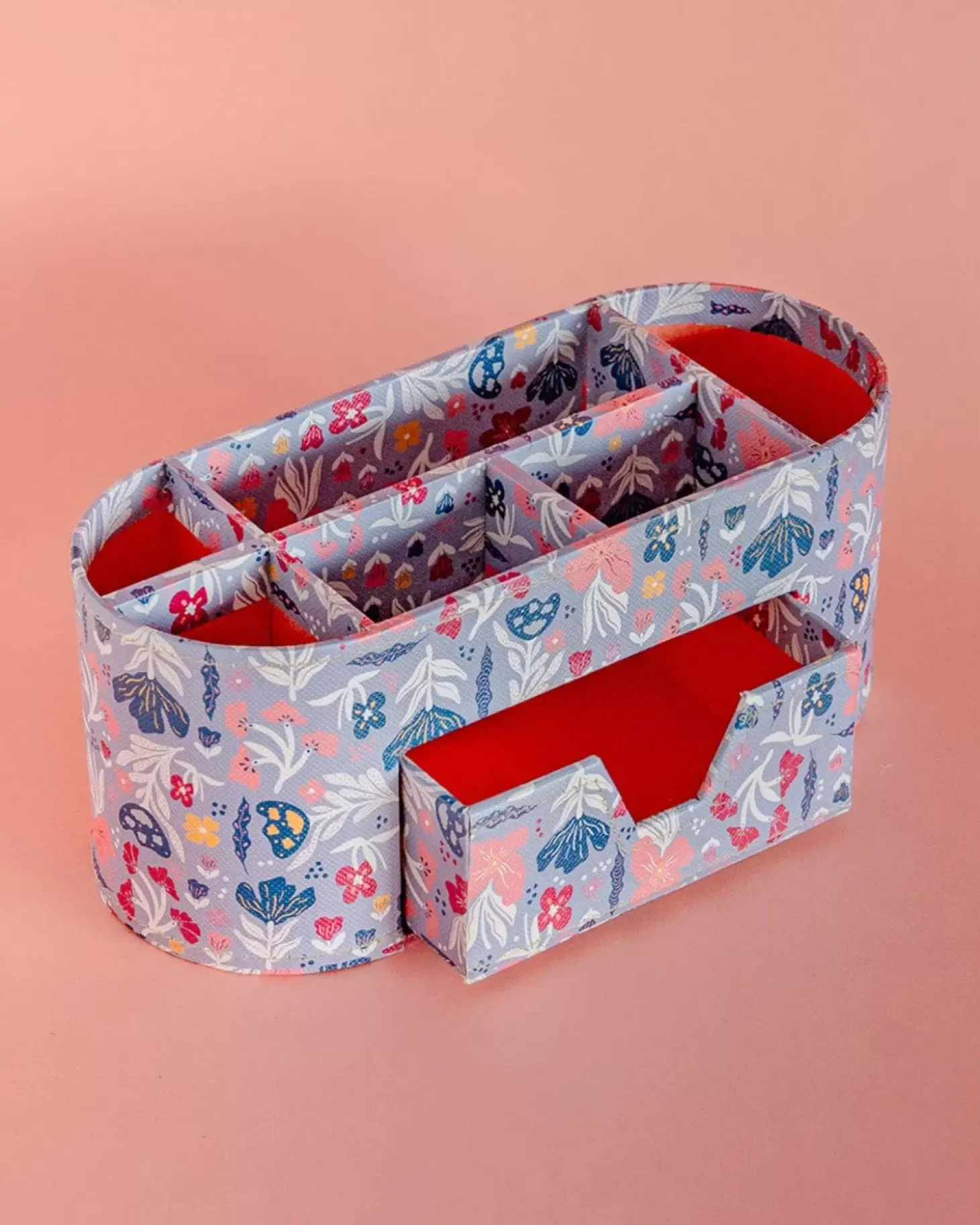 Pearlised Paper Leather 7 In 1 Desk Organiser- Blue Meadow