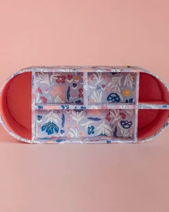 Pearlised Paper Leather 7 In 1 Desk Organiser- Blue Meadow