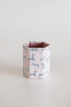 Pearlised Paper Leather Foldable Pen Holder - Pink Safari
