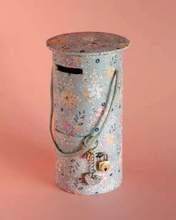 Pearlised Paper Leather Round Piggy Bank - Garden Fog