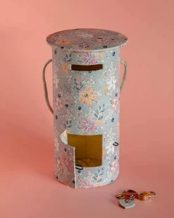 Pearlised Paper Leather Round Piggy Bank - Garden Fog