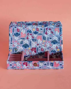 Pearlised Paper Leather Travel Jewelley Box- Blue Meadow