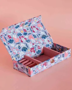 Pearlised Paper Leather Travel Jewelley Box- Blue Meadow