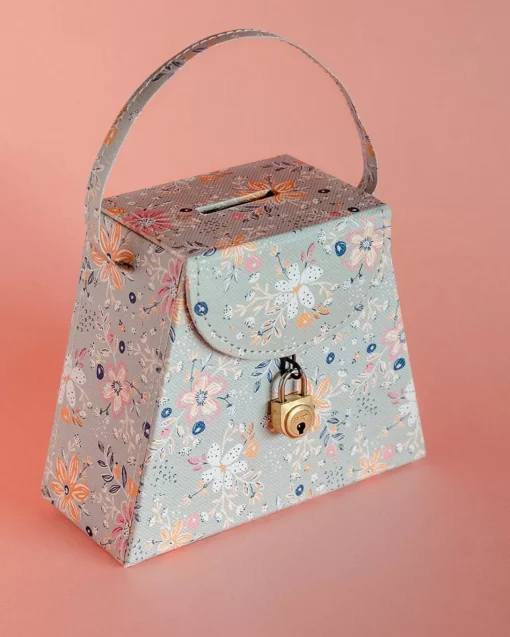 Pearlised Paper Leather Triangle Piggy Bank - Garden Fog