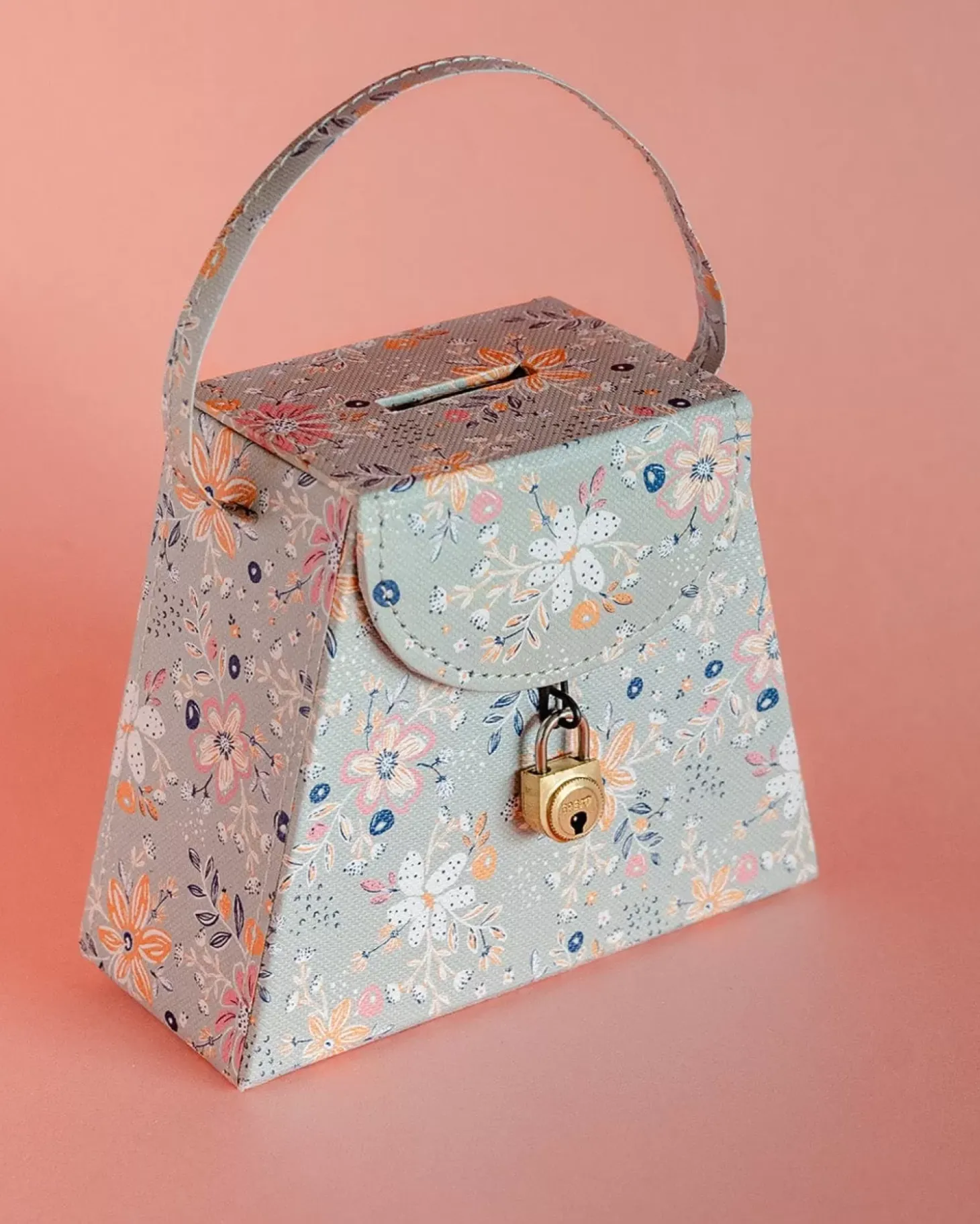 Pearlised Paper Leather Triangle Piggy Bank - Garden Fog