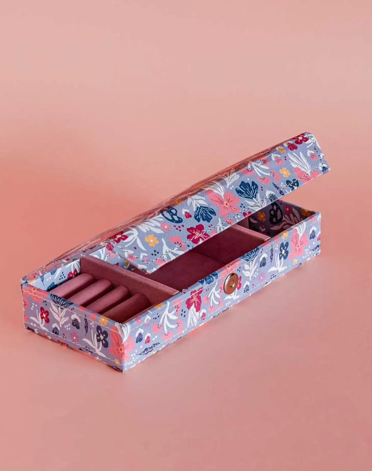 Pearlised Paper Leather Travel Jewelley Box- Blue Meadow