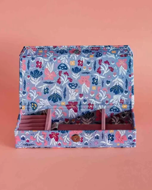 Pearlised Paper Leather Travel Jewelley Box- Blue Meadow