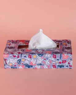 Pearlised Paper Leather Tissue Box- Blue Meadow