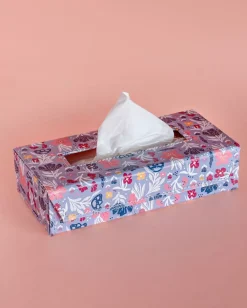 Pearlised Paper Leather Tissue Box- Blue Meadow