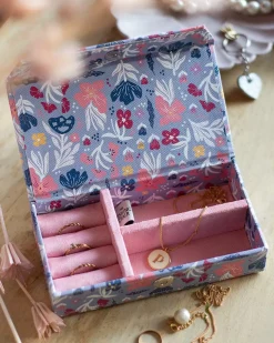 Pearlised Paper Leather Travel Jewellery Box Small - Blue Meadow