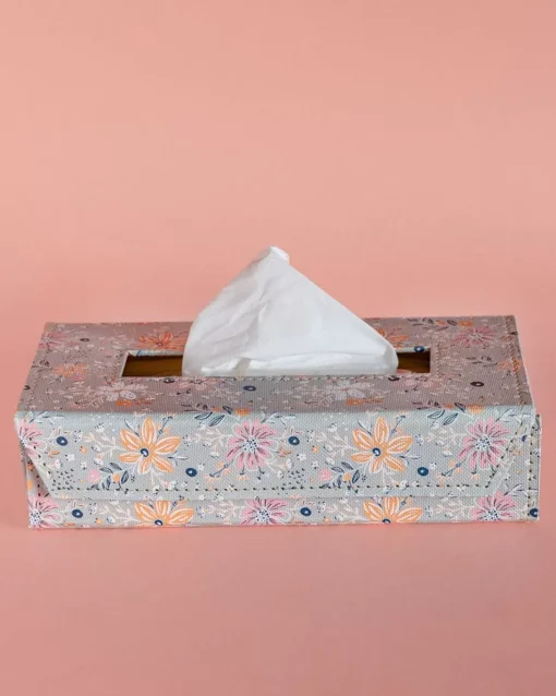 Pearlised Paper Leather Tissue Box- Garden Fog