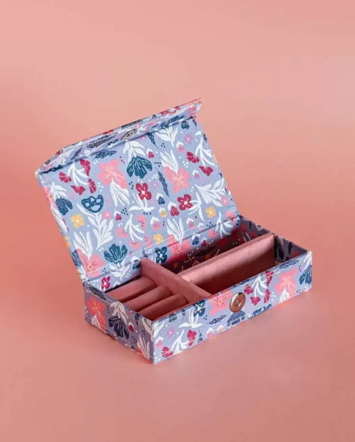 Pearlised Paper Leather Travel Jewellery Box Small - Blue Meadow