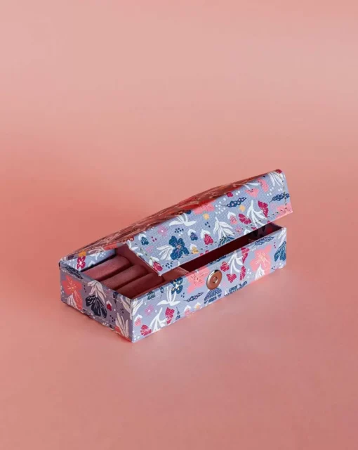 Pearlised Paper Leather Travel Jewellery Box Small - Blue Meadow