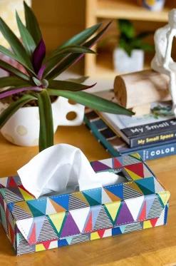 Pearlised Paper Leather Tissue Box- Kaleidoscope