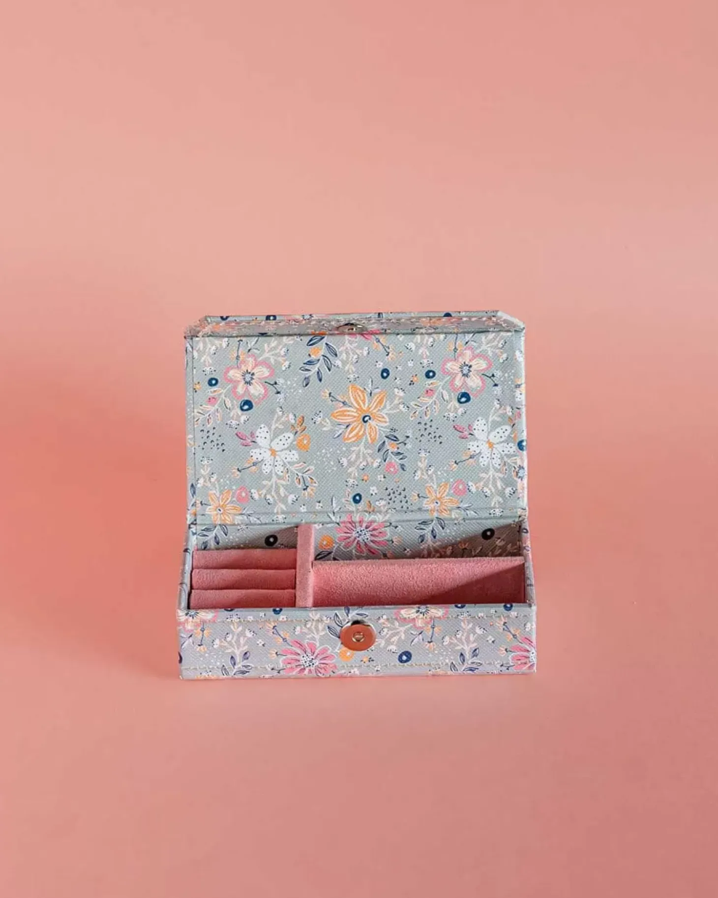 Pearlised Paper Leather Travel Jewellery Box Small - Garden Fog