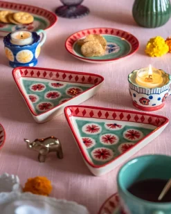 Poppies & Play Handpainted Triangular Plates - Set Of 2