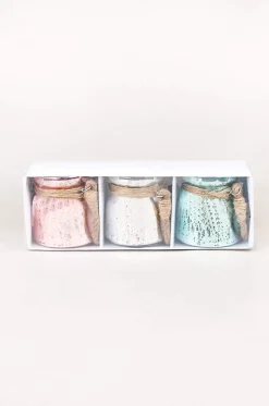 Sparkle Dust Glass Votives With Jute Rope - Set Of 3