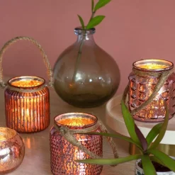 Sparkles Glass Votives With Jute Rope - Set Of 3