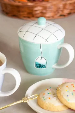 Tea Time Handpainted Mug With Lid