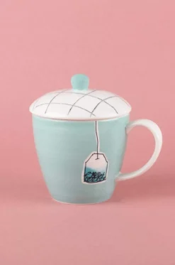 Tea Time Handpainted Mug With Lid
