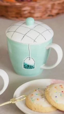 Tea Time Handpainted Mug With Lid
