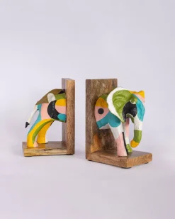 Technicolour Tusker Wooden & Handpainted Paper Mache Bookends